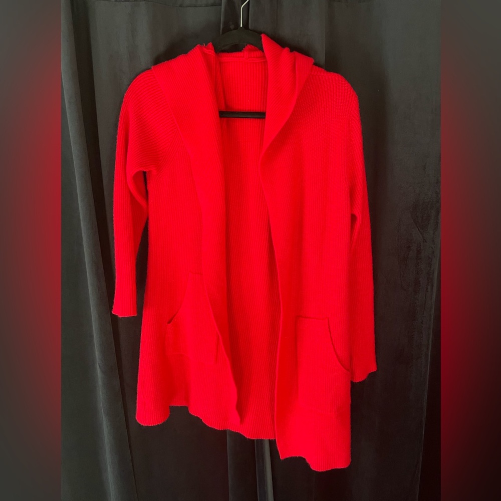 Hooded red cardigan
